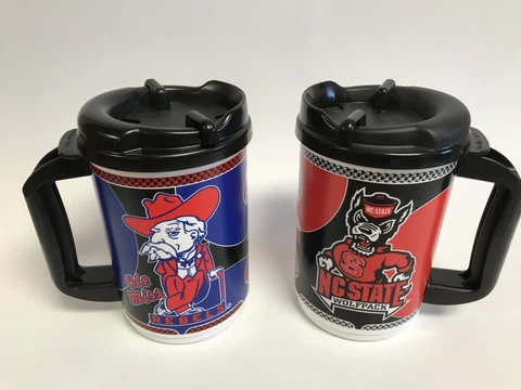 20 oz Thermal Mug with Twist Lock Lid Choice of Ole Miss Rebels or NC State Cover