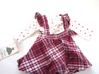 Rare Editions Baby 2 pc Dress Long Sleeve Hearts bodysuit W/ Plaid Skirt 3-6 Mo