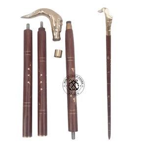 Antiker Gehstock aus Holz mit Messinggriff 3-fach Geschenk für Männer & Frauen Wohndeko - Bild 1 von 8