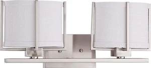 Brushed Nickel Energy Star 2 Light LED Vanity Bath Wall Gray Fabric Shade $216 - Picture 1 of 1