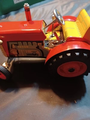 Tractor y remolque Schylling de colección juguete de hojalata de cuerda ¡con caja!! Foto 1 de 4