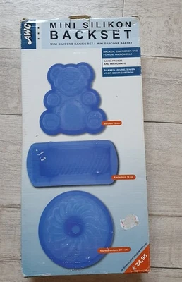 kleine Silikon Backformen 3Stück blau Gugelhupf Kasten Bärchen Neu mit OVP - Bild 1 von 3