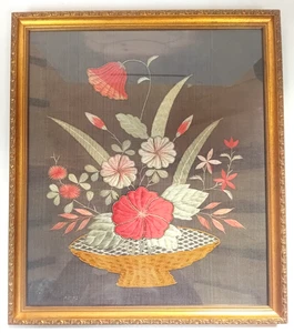 Framed Japanese Meiji Period Silk Embroidery Floral Picture Style of H. Imamura - Picture 1 of 8