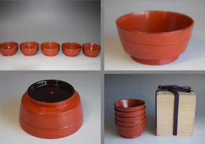 Late Edo Period (1800-67): Japanese Antique Negoro-Nuri Lacquerware 5 Cups R23 - Image 1 of 4
