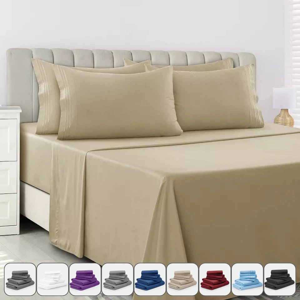 6 Piece Bed Sheet Set 1800 Series Microfiber Comfort Deep Pocket Hotel Bed Sheet - Image 1 of 1