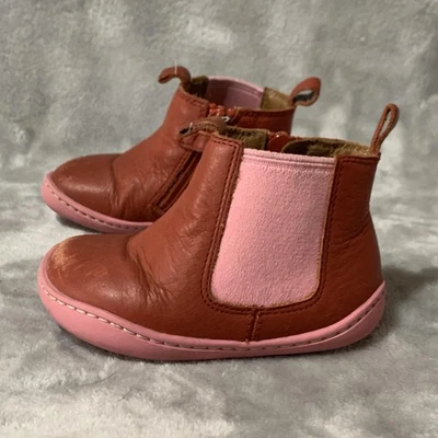Camper Chelsea Boots Girls Size EU 21 Brown Pink Leather Ankle Zip Elastic Gore - Image 1 of 4