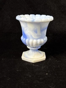 Vintage Akro Agate Blue & White Slag Glass Crow Hallmark #764 Vase 3" - Picture 1 of 6