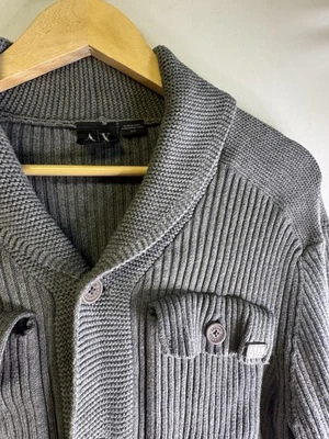 Armani Cardigan Sweater Medium Gray Shawl Collar Button Up Old Money Preppy - Image 1 of 4