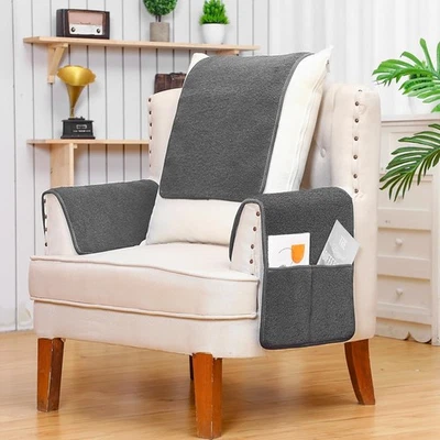 3 Piezas Fundas Reclinables Sherpa Cubiertas de Brazo para Silla Reclinable con Gris Oscuro Foto 1 de 4