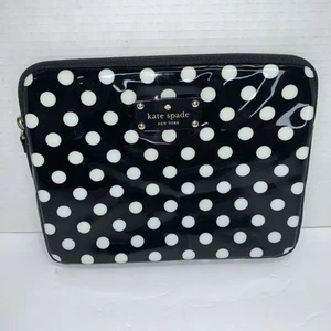 Kate Spade Small Tablet Padded Case Black And White Polka Dot Vinyl Shiny - Picture 1 of 13