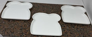 3 Crate & Barrel Bread Shaped Plates White Porcelain Toast Sandwich Plates 7 X 7 - Picture 1 of 8