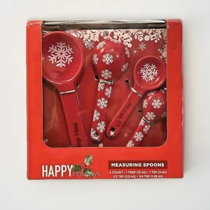 Snowflake Measuring Spoons Set Of 4 Ceramic Christmas Kitchen Baking Utensils - Picture 1 of 3