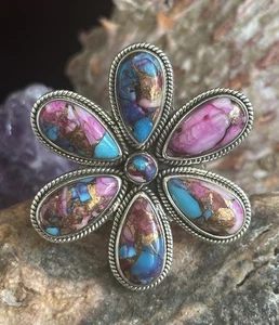 Southwestern Dahlie Flower Power Statement Sterlingsilber Ring - Bild 1 von 6