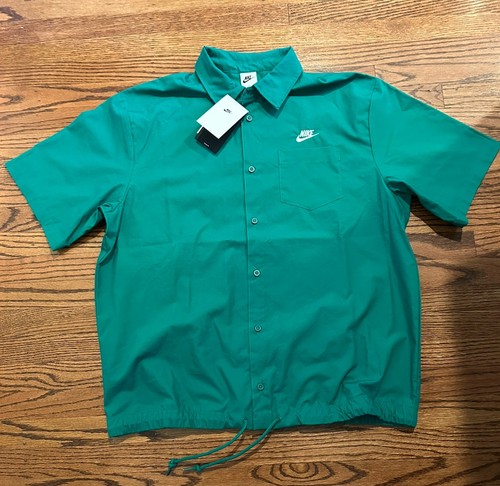 Nike Club camicia Oxford manica corta con bottoni verde uomo media FN3902 365 nuova con etichette
