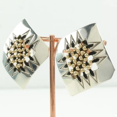 Square Gold Beads Omega Back Sterling Silver Earrings - Image 1 of 4