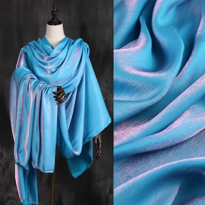 Colorful Gradient Mercerized Satin Fabric For Sew Evening Dress Clothes Material - Image 1 of 4