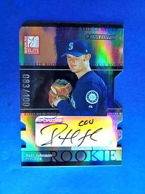 2003 DONRUSS ELITE EE RETT JOHNSON #24 DIECUT RC ROOKIE #83/100 SEATTLE MARINERS - Image 1 of 2