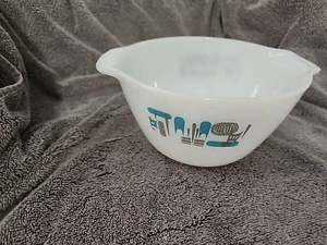 Vintage Fire King Tab Handle Mixing Bowl Atomic Blue Heaven Milk Glass 7" x 4" - Picture 1 of 4