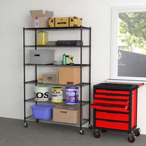 Furniture of America Mio Black 6-Tier Metal Shelf NSF Certified Commercial - Picture 1 of 5