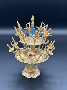 Vintage Damascene 2 Tier Cocktail Sword Picks Barware Set of 24 Toledo Spain - Picture 1 of 17