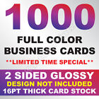 1000 FULL COLOR BUSINESS CARDS W/ YOUR ARTWORK READY TO PRINT - 2 SIDED GLOSSY For Sale