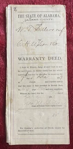 Antique 19th Century 1899 Clarke County Alabama AL Warranty Deed for Land - Picture 1 of 3