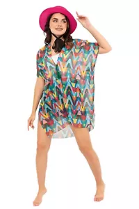 Women's Colorful Zigzag Pattern Beach Wear, Swimwear Sheer Cover-Up - Picture 1 of 4