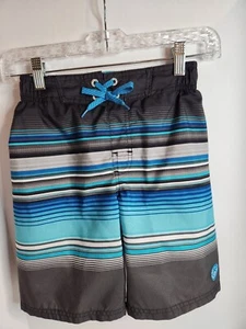 ZeroXPosur Swim Trunks Boys S-8 Black/Blue Striped Board Shorts Lined - Picture 1 of 7