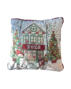 PIER 1  Decorative Pillow Winter Christmas Holiday Toy Store Square - Picture 1 of 5