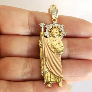 Big 14k yellow rose Gold Saint Jude juda Pendant charm 2 inches long  - Picture 1 of 8