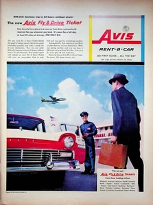 1957 Avis Rent-a-Car Print Ad Boeing 707 Airliner Airport Fly & Drive Tickets - Picture 1 of 1