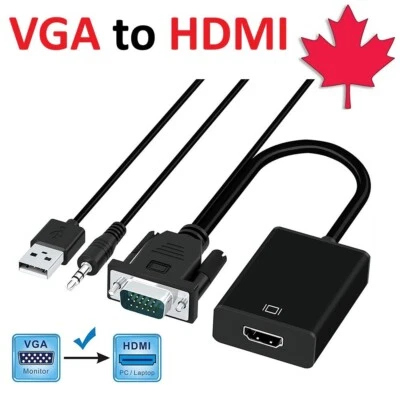 VGA To HDMI Adapter Cable Male to Female Audio Video Converter For Computer - Image 1 of 4