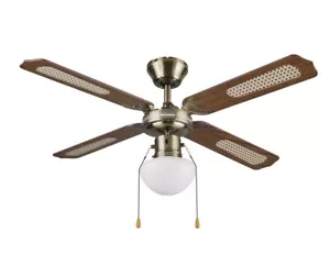Colours Lari Ceiling Fan Light Glass Metal Antique Brass Effect Traditional - Picture 1 of 3