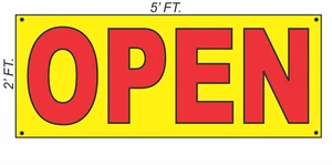 Giant OPEN Banner Sign 2x5 Yellow & Red Bright High Visibility!  - Picture 1 of 2