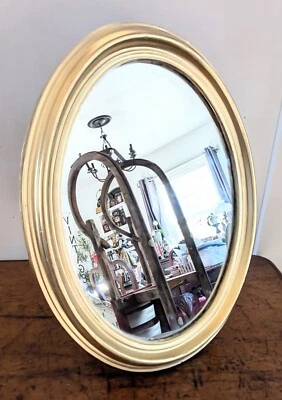 Antiguo espejo de mesa/espejo de pared caballete ovalado dorado Art Deco de los años 20 16,5" X 14" Foto 1 de 4