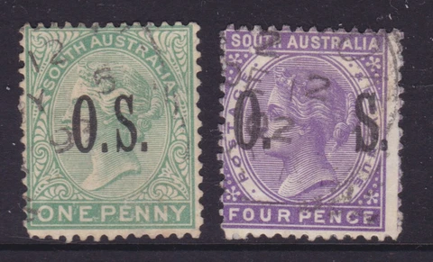 SOUTH AUSTRALIA 1888-1900 1d Green & 4d Violet QV OPT NARROW/WIDE OS USED (NG61) Cover