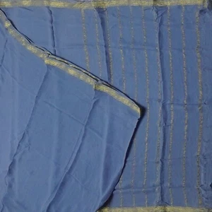 Saris vintage gris pizarra 100 % pura seda crepé Mysore tela tejida Zari 5YD - Imagen 1 de 6