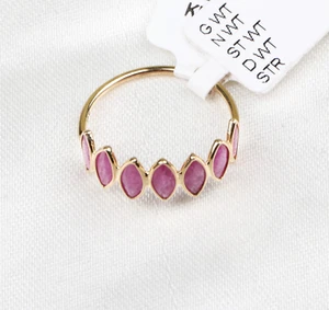 18k Oro Amarillo Macizo Marquesita Rubí Media Eternidad Anillo de Boda Talla 6.5 - Imagen 1 de 8