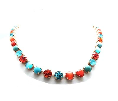 Collar Mariana Colorido Turq Mineral, Azules y Naranjas Cristales de Swarovski Af... Foto 1 de 3