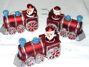 Glittered Santa & Train Nonbreakable Christmas Tree Ornaments Lot of 3 - Picture 1 of 2