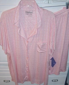 Hanes Women's Plus 3X Pink White Comfort Sleep Soft Stretch Lounge Pajama Set NW - Picture 1 of 8