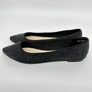 Chinese Laundry Sparkly Black Embellished Rhinestone Pointed Toe Ballet Flats 6 - Picture 1 of 7