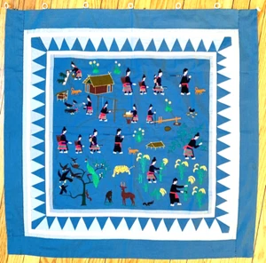 Handmade Asian Hmong Culture Story Cloth Embroidered Farm Village Life 35"x35" - Picture 1 of 14