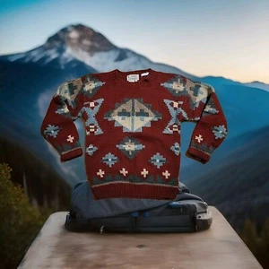 VINTAGE EDDIE BAUER SWEATER PULLOVER 80's Native American Aztec  Wool Mens Med. - Picture 1 of 12