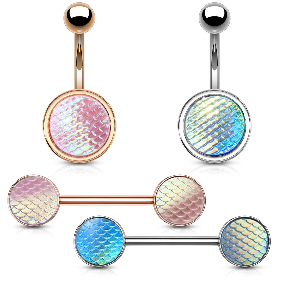 Ombelico Piercing per Capezzolo Fischschuppen Holografisch Iridescente Z536 - Immagine 1 di 1