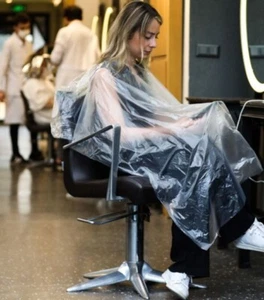 Disposable Barber Hairdressing Gown Clear Plastic Cape Apron Cloak 120x140 cm - Picture 1 of 5