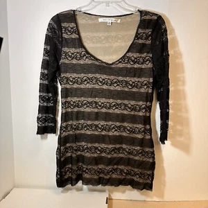 Max Studio Women’s Black Lace Nude Lined Long Sleeve Blouse - L - Picture 1 of 3