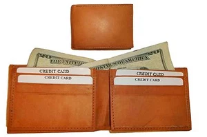 Lot of 2 New Man's Bi-fold Leather Wallet 12 Credit Cards 2 IDs 2 Suede lined bn - Picture 1 of 12