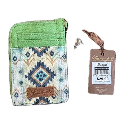 Wrangler Montana West Credit Card Wallet Womens Keychain Zip Pocket Green Aztec - Image 1 of 4