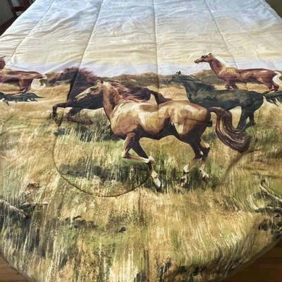 VTG Springs Industries Western Horse Comforter Set Full Bed Skirt Shams ++ USA - Image 1 of 4